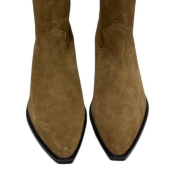 NWT Zara Tan Suede Cowboy Boots Size 39 / US 8 Block Heel Pull-On - Picture 6 of 7